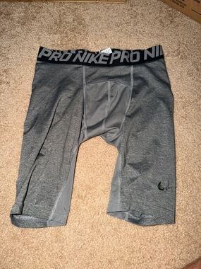 Nike Gray Pro Compression Shorts with Black Waistband